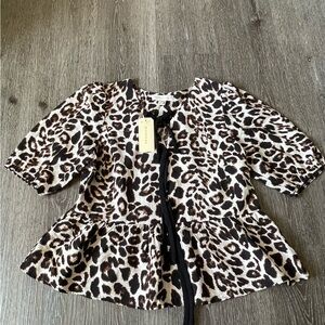 Monteau Animal Print Lace-Up Blouse